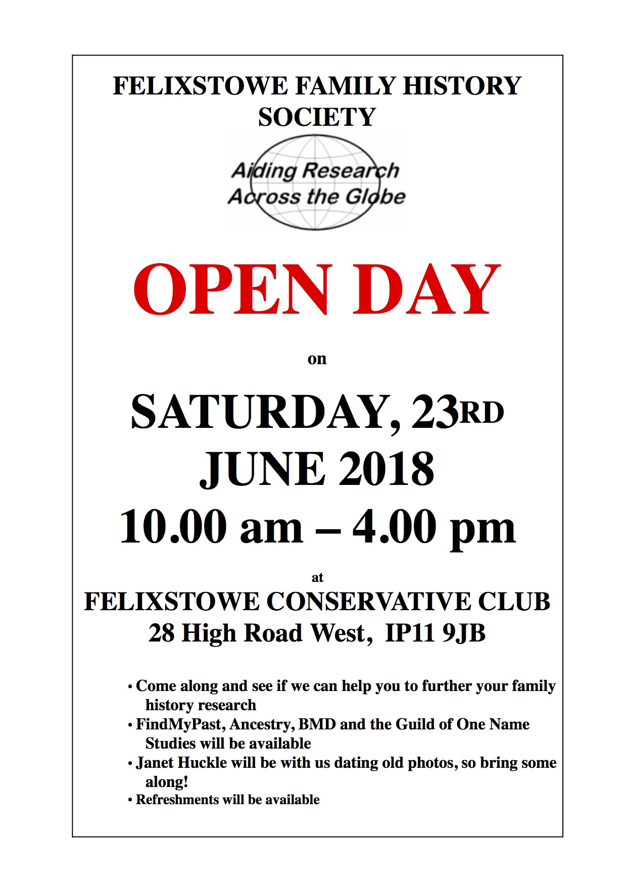 Felixstowe Family History Society Open Day