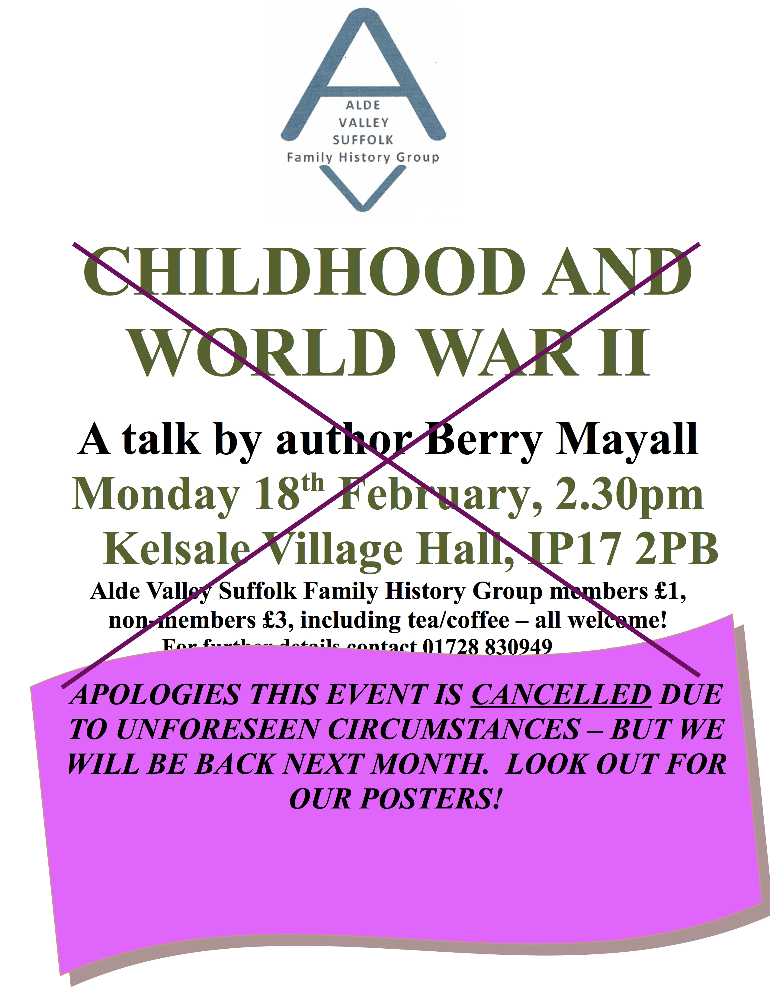 Childhood during WW2 by Berry Mayall — CANCELLED
