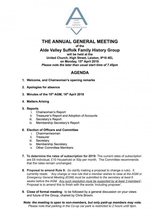 AGENDA AGM AVSFHG 2019