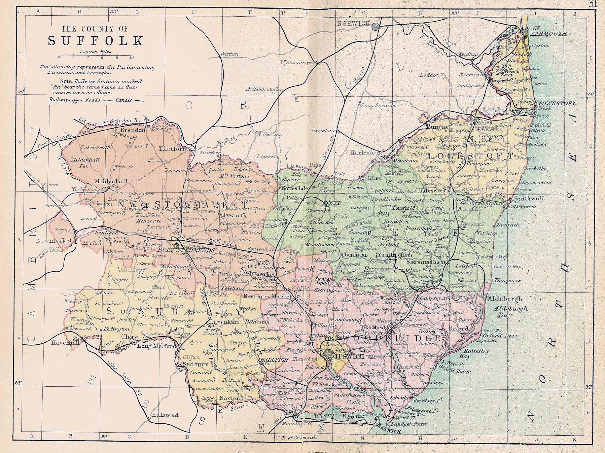 County of Suffolk [map showing] the Parliamentary Divisions and Boroughs (1910)